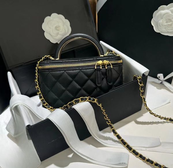 Sell like hot cakes Women designer makeup bag High Quality Sheepskin Diamond Lattice Handle Vanity Box Tote Bags Crossbody Shoulder Cosmetic