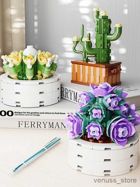 Blocks New City Succulents Bonsai Flowers Plant Model Building Blocks Flower Block Building Potted Model Blocks Gift Toy R230701