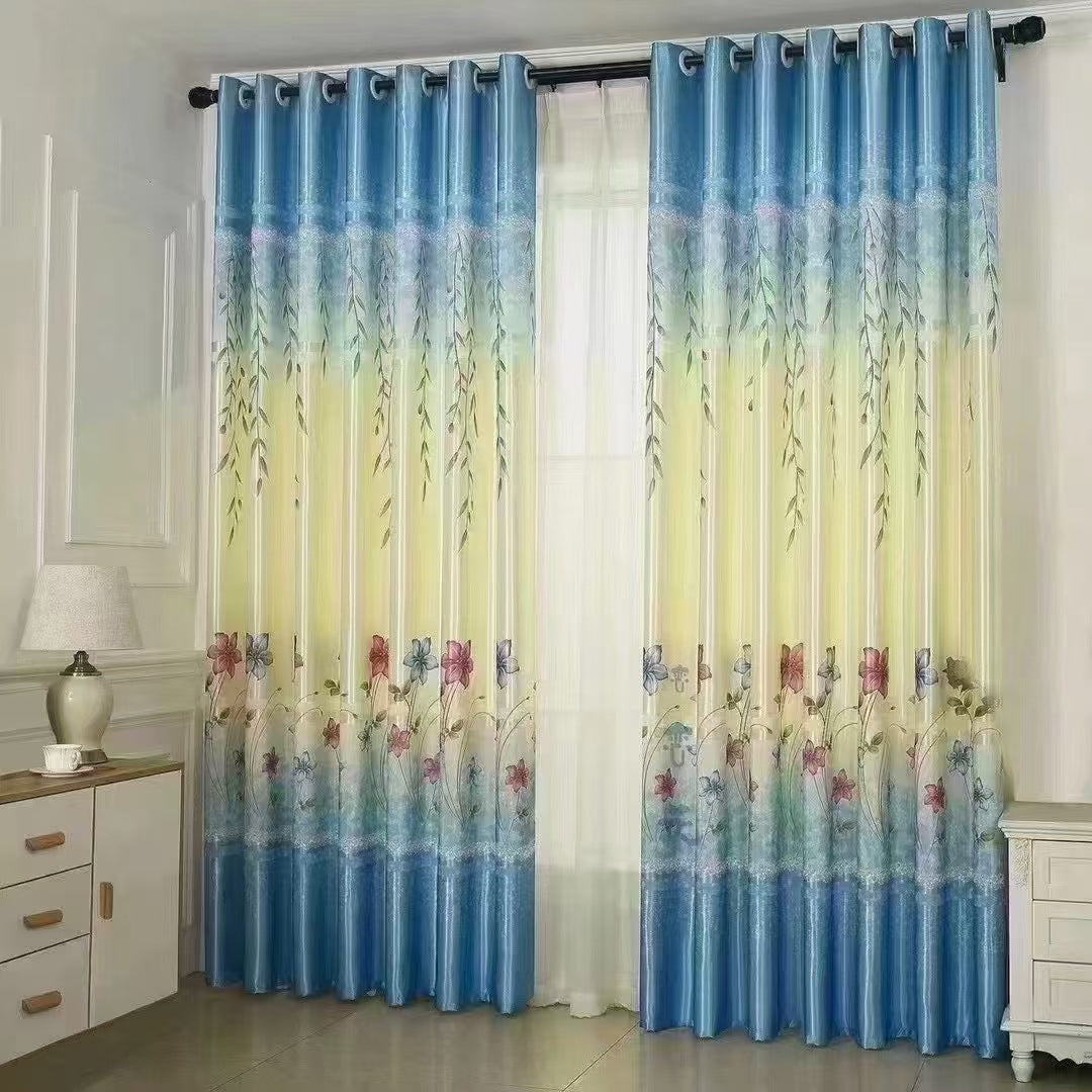 YL-37027 digital printed fabric shower curtain waterproof thick bathroom hook partition curtain