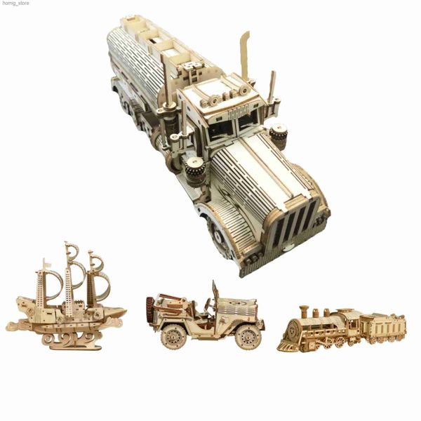 3D Puzzles 3D Wooden Truck Puzzles Toys Set Kids Assembling Constructor Building Blocks Car Model for Boys and Girls Gift Train Ship Kits Y2