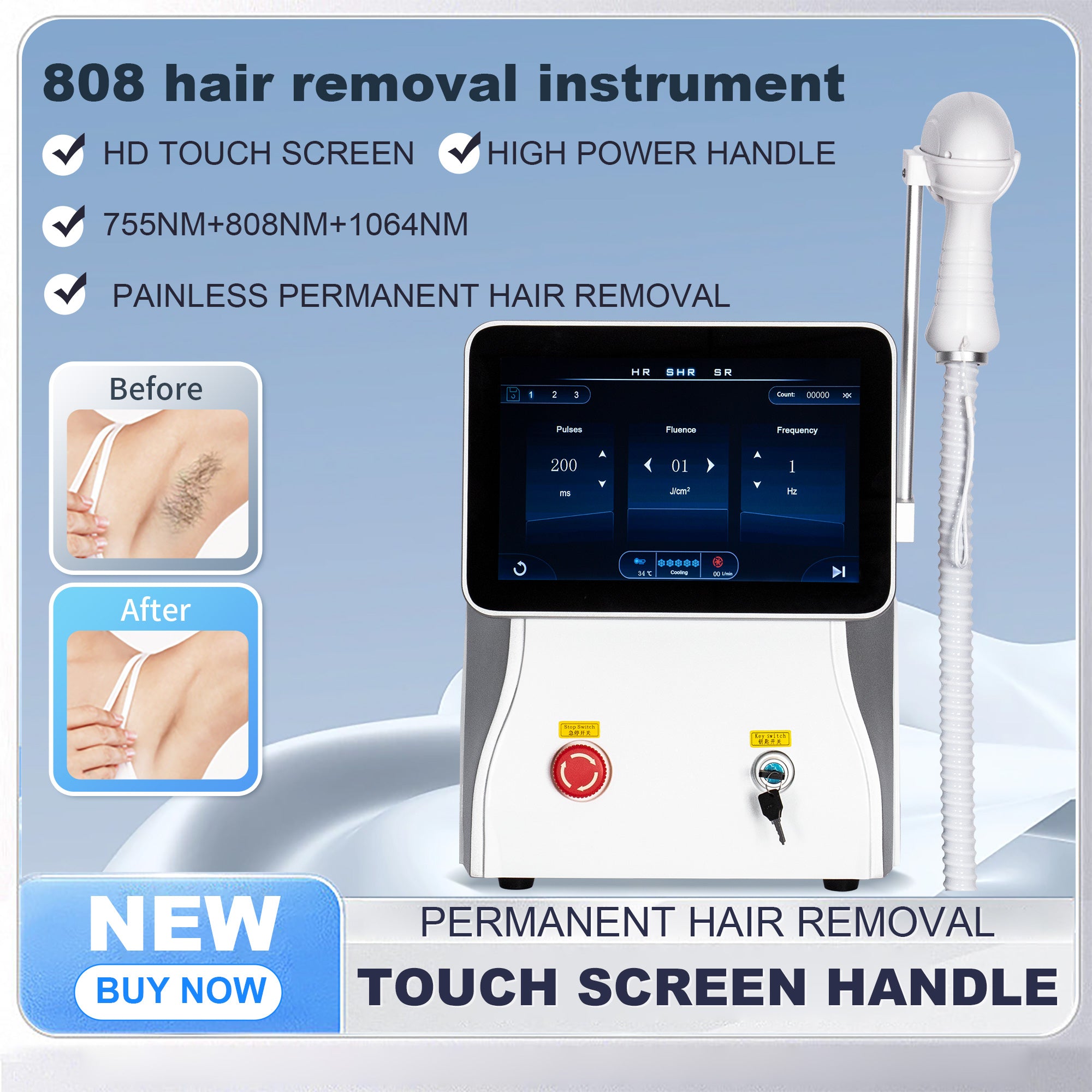 Professional Diode Light Tech Hair Removal Device Salon Equipment Long Lasting Painless Skin Care 755 808 1064NM
