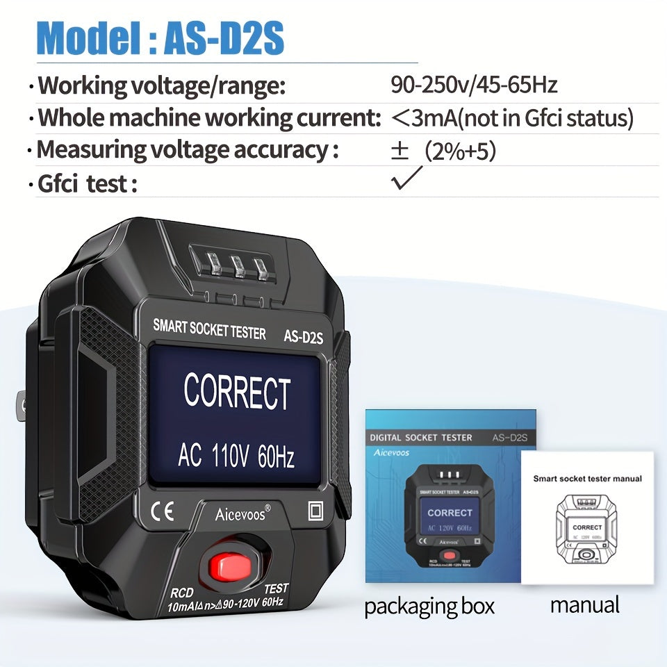 TEMU Outlet Tester Electrical Gfci Tester Receptacle Detector With Lcd Display, Ac Voltage Socket Tester Ground Tester Plug Tester