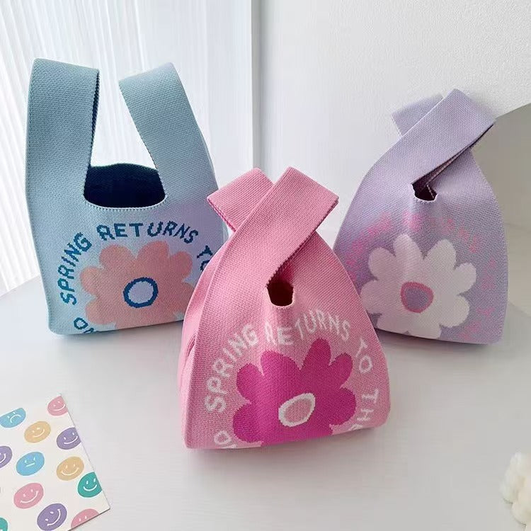 SL01 Chic Ins-Style Flower Pattern Knit Handbag by Spring Story - Durable, Large Volume for Everyday Use