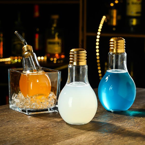 1pc Creative Bulb Fashion Cute Milk Juice Light Bulb Shape Cup 100200300400500ml Party Plastic Bottle Bar Tool 240824