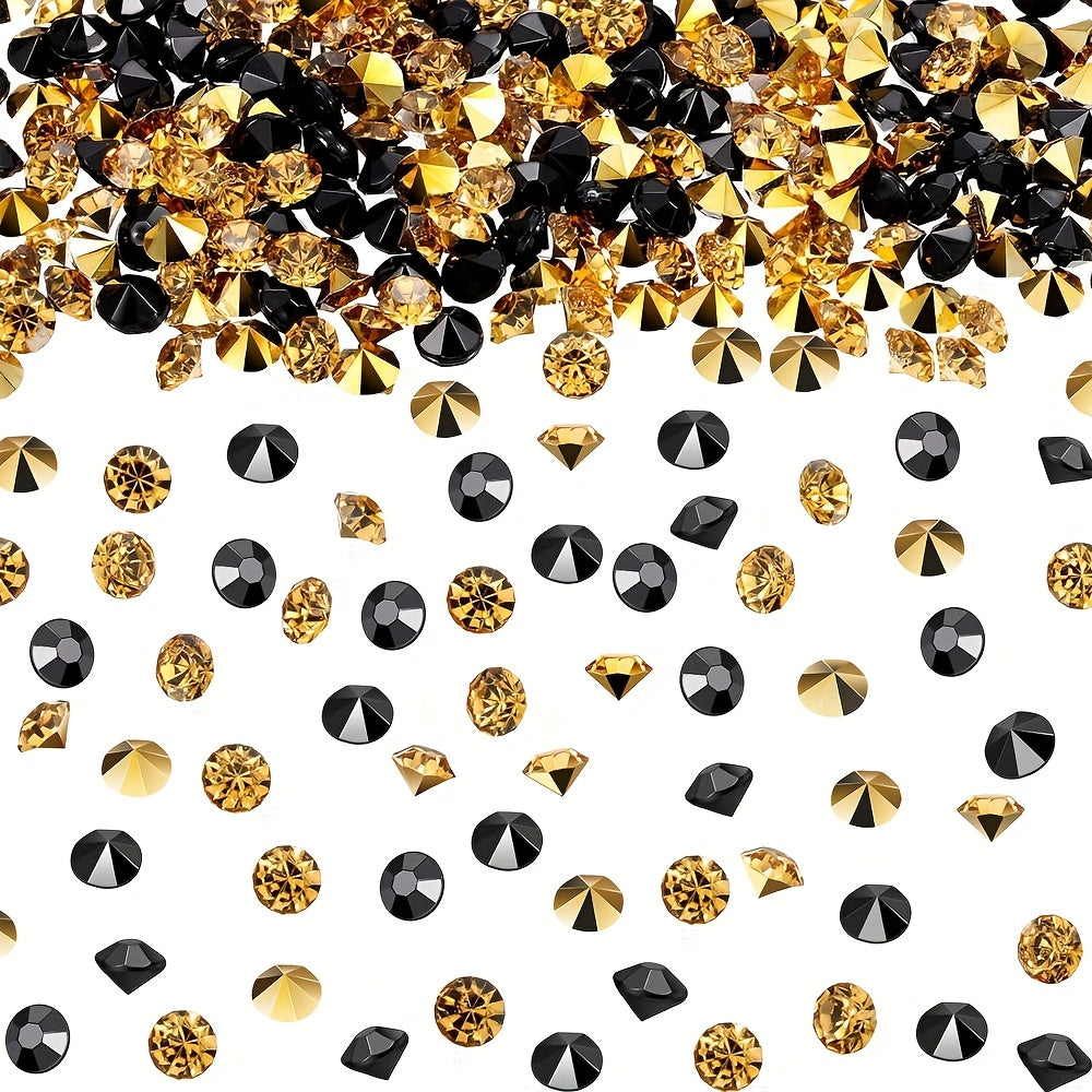 TEMU 1000pcs Golden & Black Acrylic Resin Rhinestones - Sparkling Synthetic Gemstonestones For Wedding Table , Bridal Shower Decor, Vase Fillers,