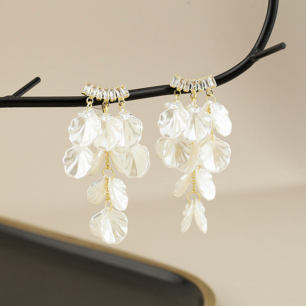 Boucles d'oreilles pendantes en alliage de verre et cristal strass en forme de fleur
