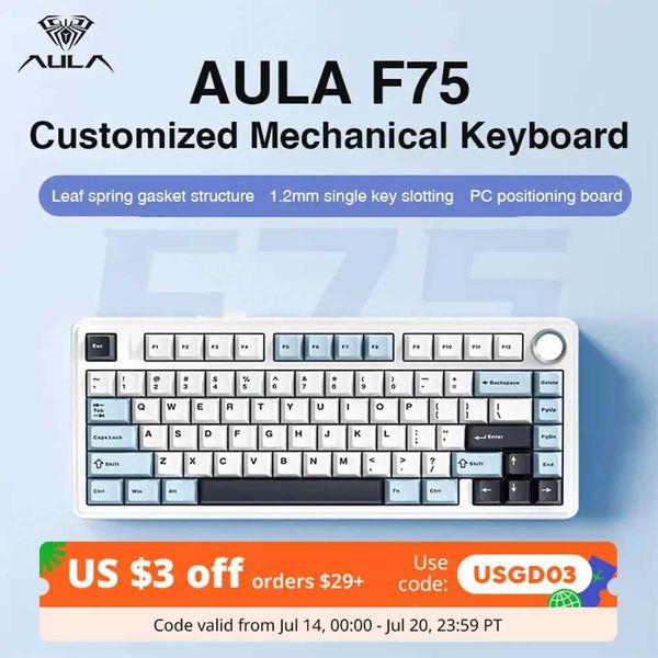 AULA F75 2.4G Wireless-Bluetooth-Wired Gaming Mechanical Keyboard RGB Customized 75% Layout OEM Profile Gasket StructureM240715