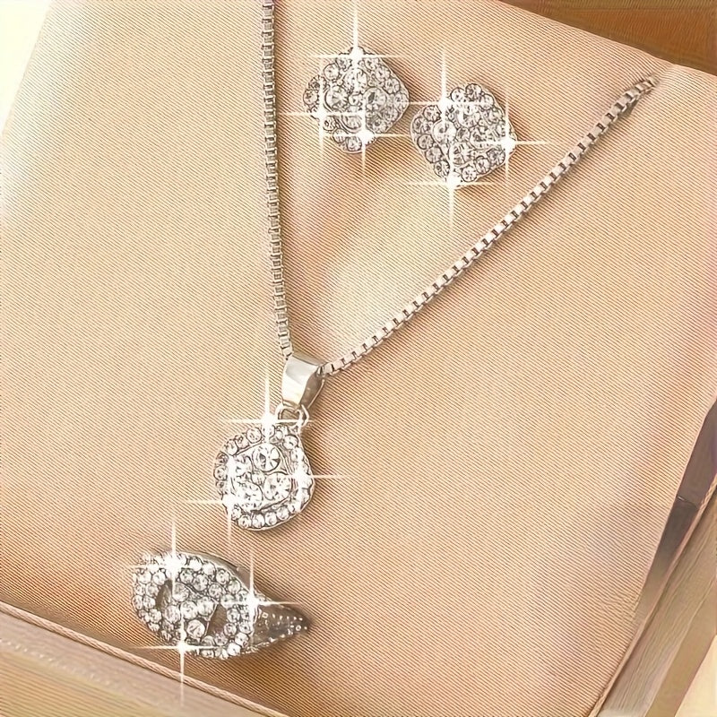 TEMU 2025 New Women's Fashion Three-piece Set Jewelry Set, Necklace Earrings Ring Combination, Elegant Women's Of