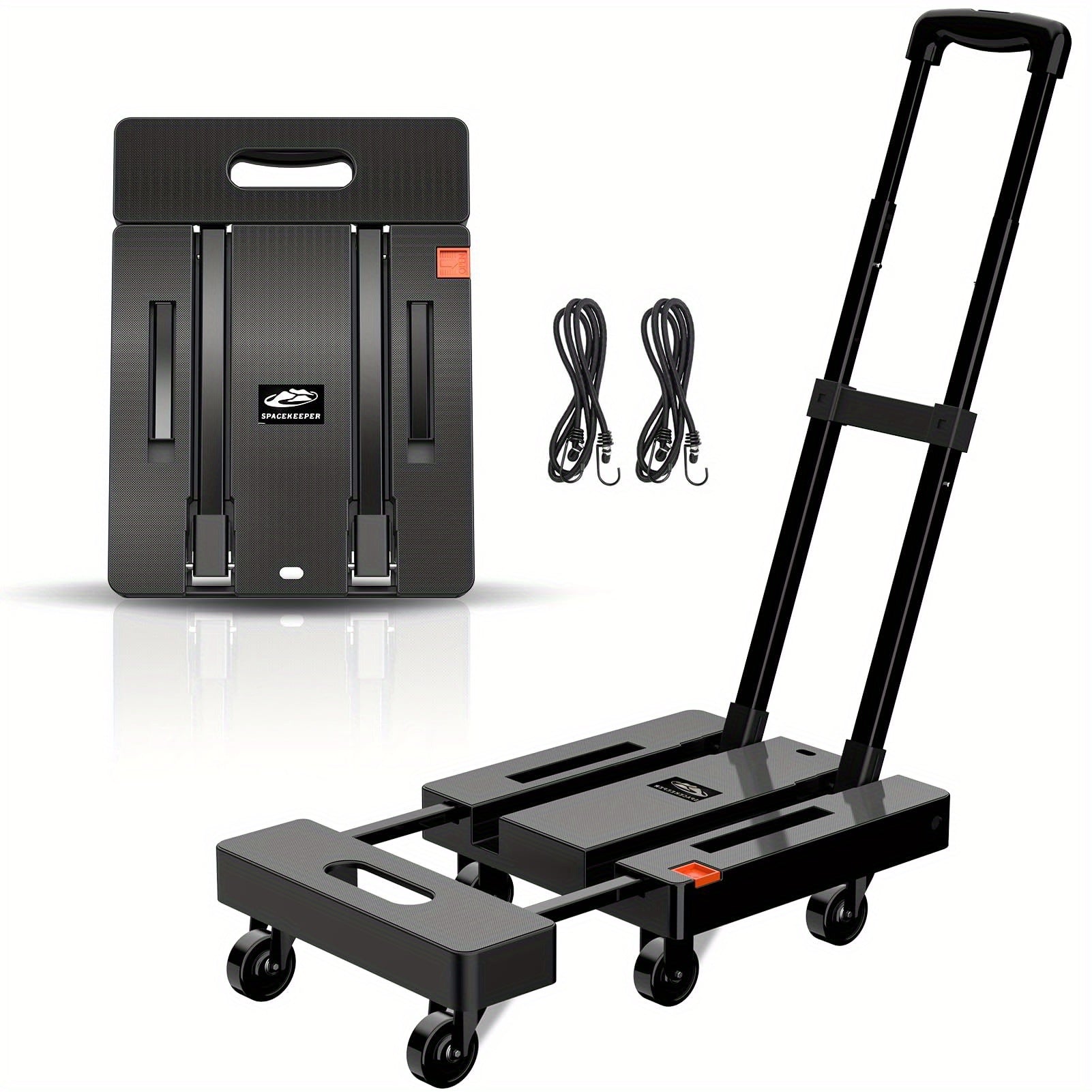TEMU Spacekeeper Folding Hand Truck, 500 Lb Heavy Duty Luggage Cart, Utility Dolly Platform Cart With 6 Wheels & 2 Elastic Ropes, Elastic Ropes