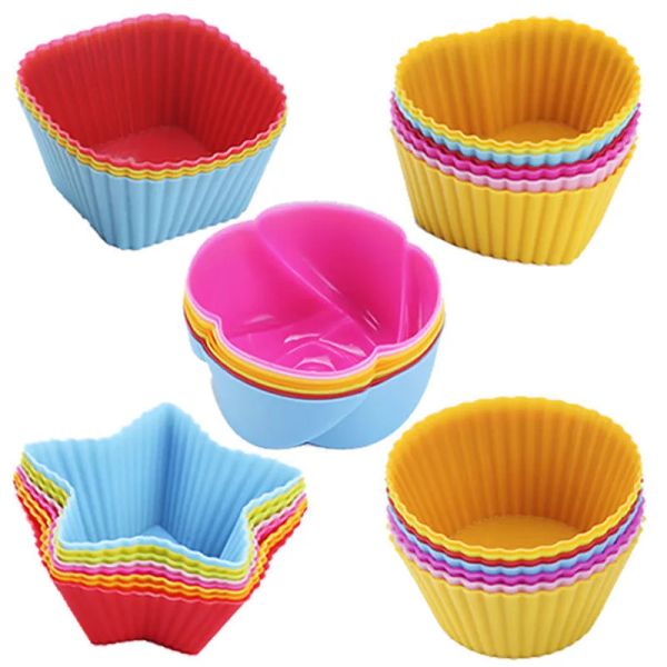 Moulds New Silicone Mold Cupcake Cake Muffin Baking Bakeware Non Stick Heat Resistant Reusable Heart CupCakes Molds DIY Pudding Colorful ZZ