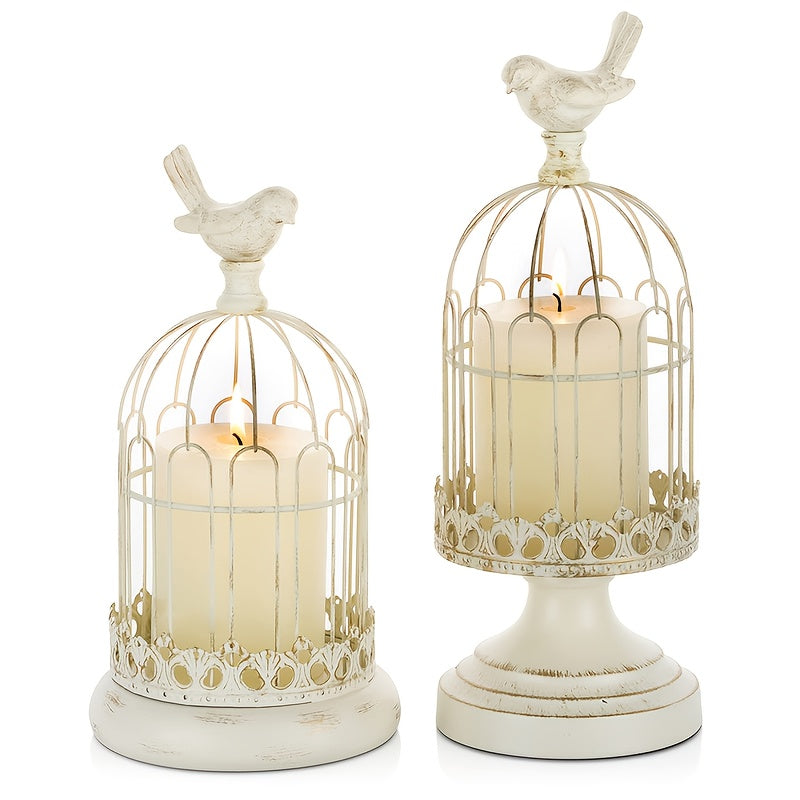 TEMU Halloween Decorative Candle Holders For Pillar Candles - Set Of 2 Cage Lanterns For Candlestick Holder Gothic Vintage Home Decoration Table