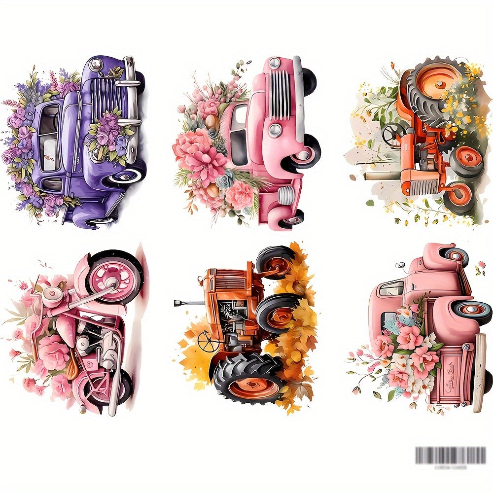 TEMU 6pcs Vibrant Floral & Iron-on Heat Transfer Stickers - Washable Vinyl Decals For Diy T-shirts, Masks, Jeans, Backpacks - Multicolor Designs With