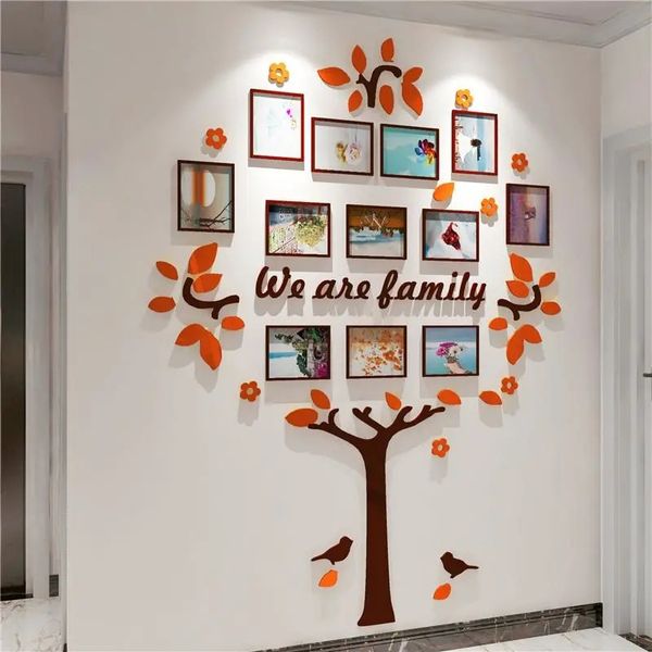 Acrylic 3D Wall Sticker Tree Photo Frame DIY Painting Wall Stickers Living Room Office Home Background Wall Photo Decor