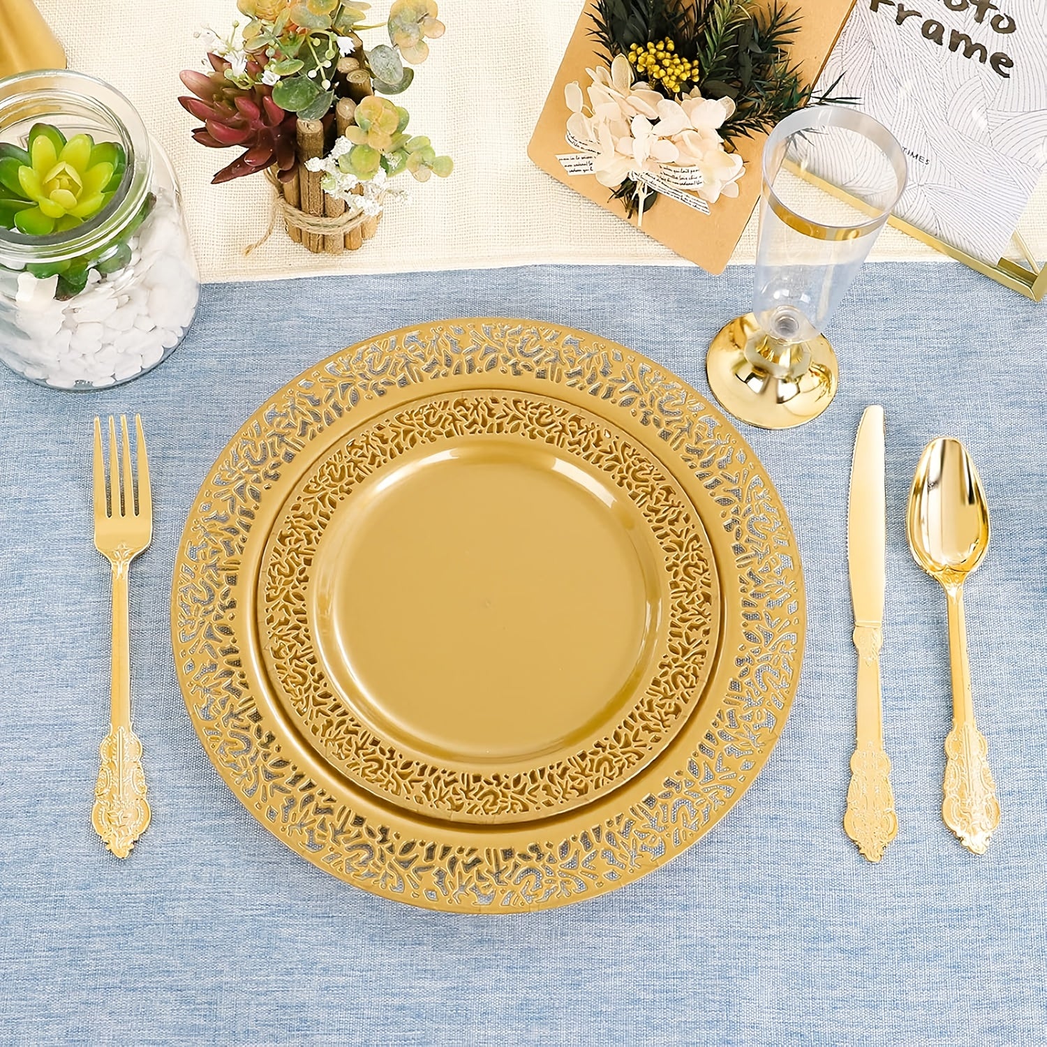 TEMU 102pcs Brown Golden Plastic Plates, Lace Design Disposable Plates, Elegant Heavy Duty Plates Includes: 51 Dinner Plates 10.25 Inch And 51