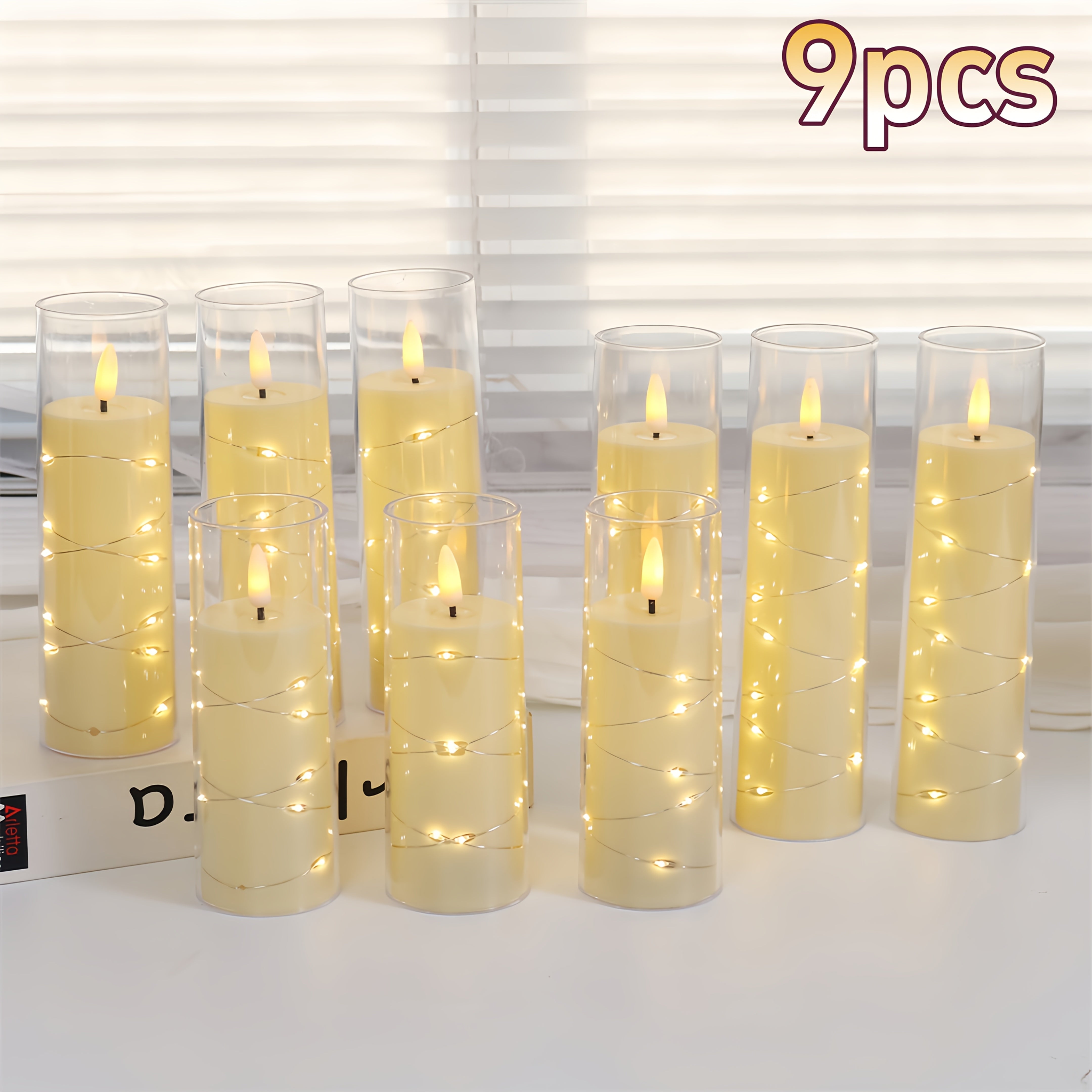 TEMU 12-9pcs Flameless Flickering Led Battery Powered Ivory Taper Candles With Timer, Simulated Wax Electric Fake Candles For Valentine's