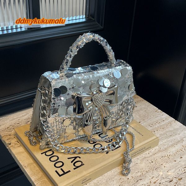 Sequined Chains PU Small Square Shoulder and Crossbody Diamonds Solid High Quality Hand Bags for Women 2024 Fashion NewH7.5#43 ddmykukumalu