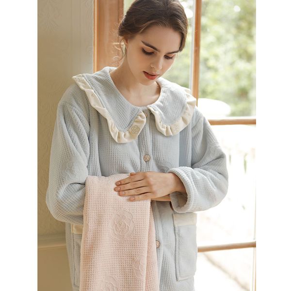 Sweet Thicken Warm Veet Pamas Sets For Women Long Sleeve Winter Autumn Loose Sleepwear Girls Nighty
