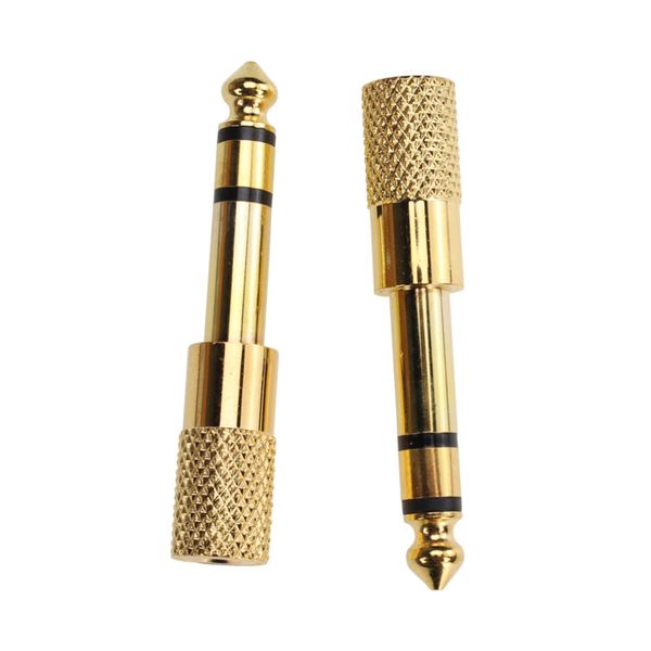 Golden 6.35mm Male Plug to 3.5mm Female Headphone Audio Adapter Microphone Amplifier Connector Aux Converter