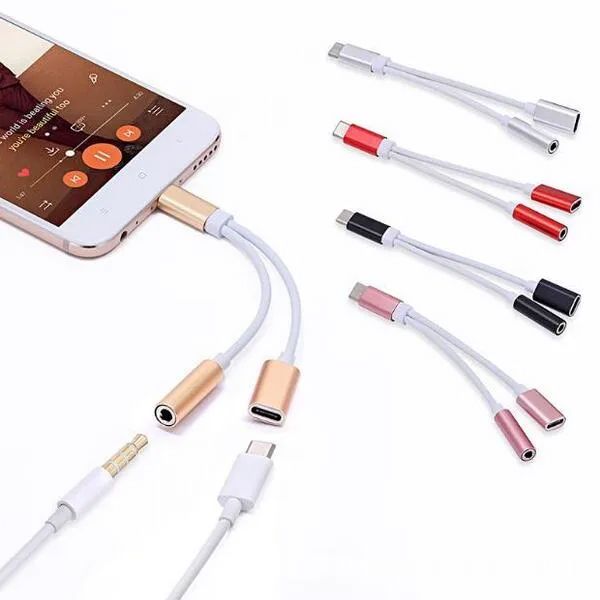 2 in 1 Charger And Type C Earphone Connector Cable 3.5mm Aux Headphone Jack Audio Adapter For Samsung Galaxy