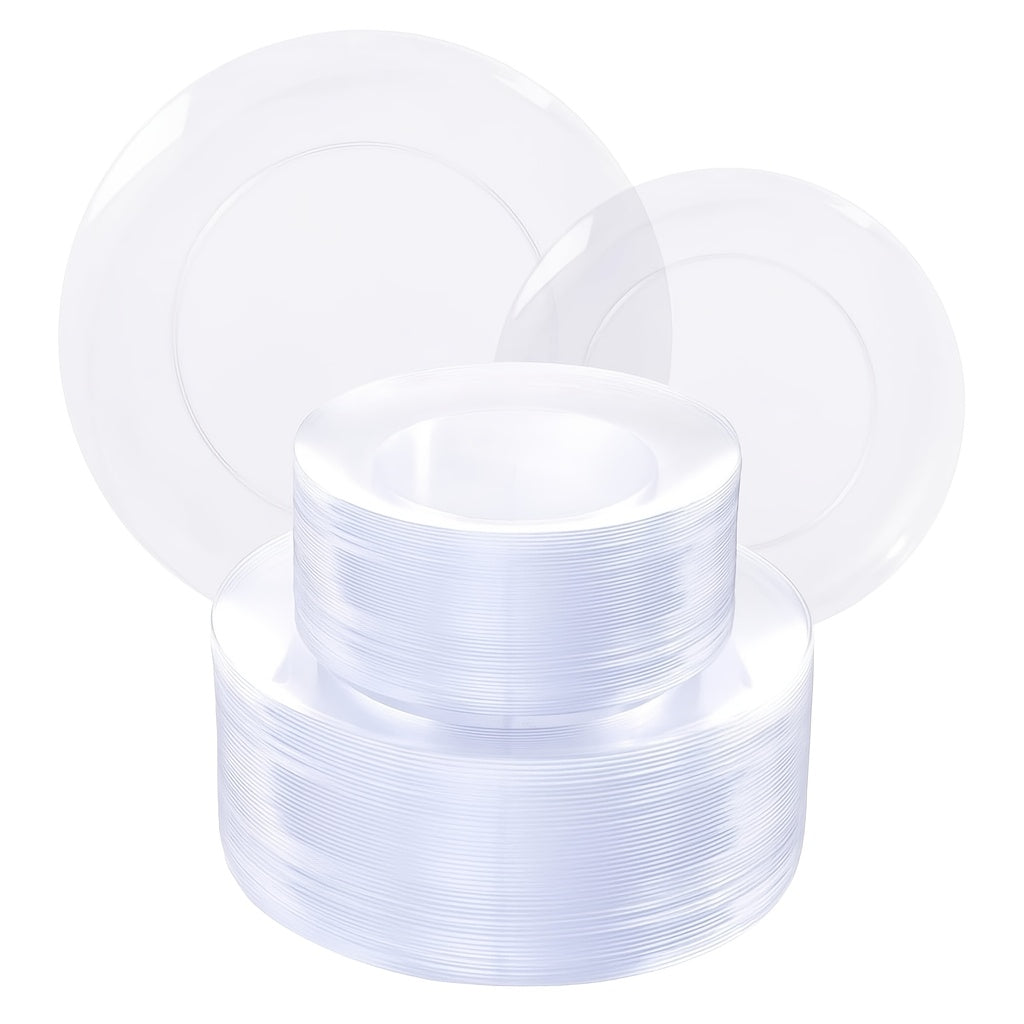 TEMU 200pieces Clear Plastic Plates - Premium Heavyweight Plastic Clear Plates Disposable For Wedding&party 100 Clear Dinner Plates, 100 Clear