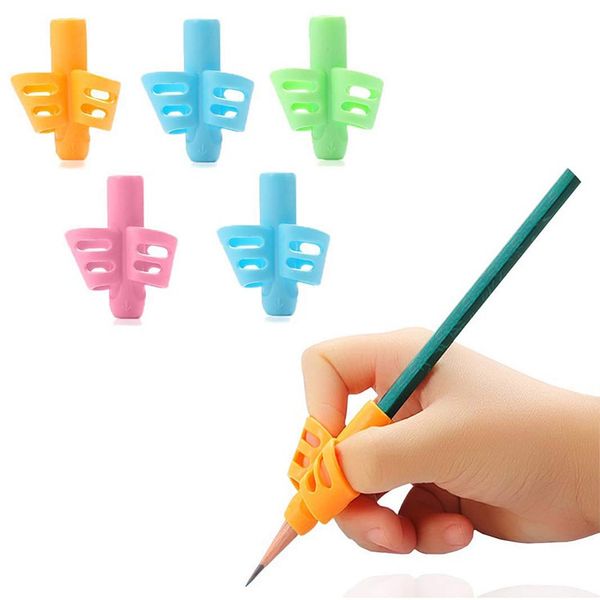 5Pcs-lot Soft Silica Pencil Grasp Two-Finger Gel Pen Grips Children Writing Training Correction Tool Pens Holding for Kids Gifts