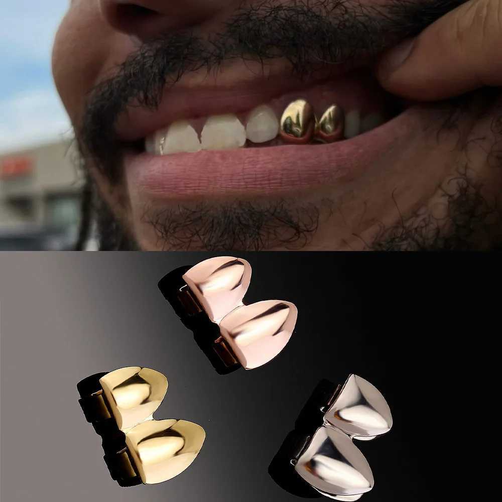 RACHELZ Hip Hop Double Glossy Teeth Grillz Gold Silver Color Tooth Cs Fangs Dental Grills For Women Men Jewelry CosplayXJ241225