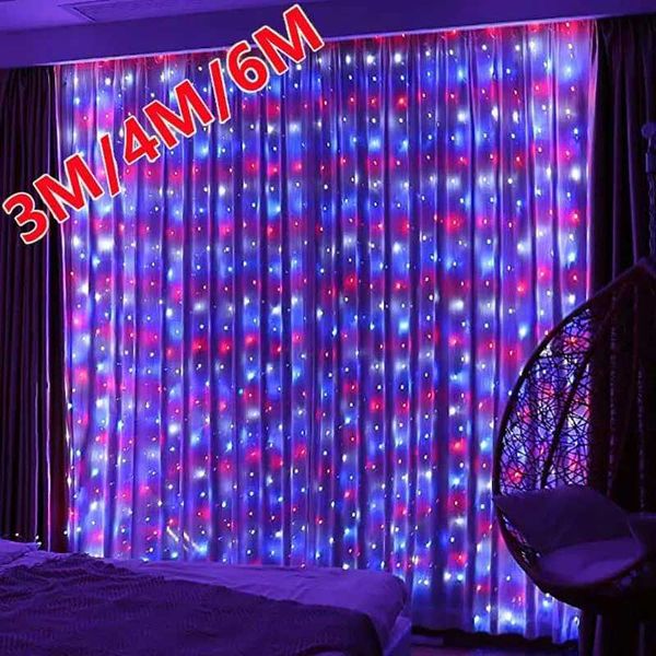 6x3-4x2-3x3m Led Curtain Garland Festoon Fairy Lights with Remote New Year Garland Christmas Decoration Party Wedding Home Decor Z241203