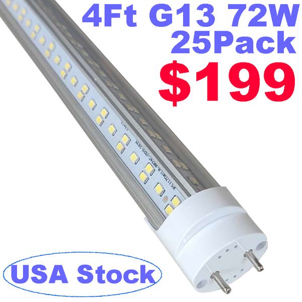 T8 LED Light Bulbs 4 Foot Type B Tube Light, Double Ended Power, Fluorescent Replacement 4FT LED Bulbs V-Shaped Clear Cover Bi-Pin G13 Base