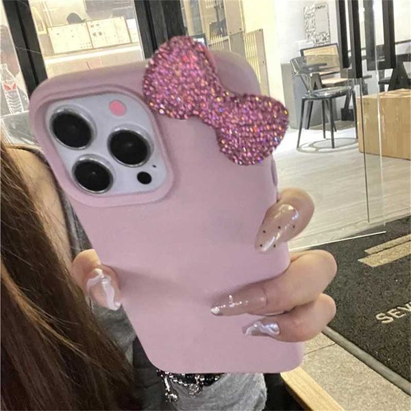 Luxury rhinestone bow Litchi pattern leather shockproof phone case suitable for iPhone 16 15 14 12 11 Pro Max X XS 7 Plus soft phone case W2