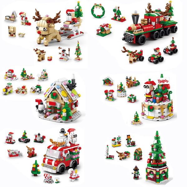 Model Building Kits Christmas Building Blocks House Santa Claus Store Bricks Reindeer Winter Village Mini House Model Kids Christmas Gift To