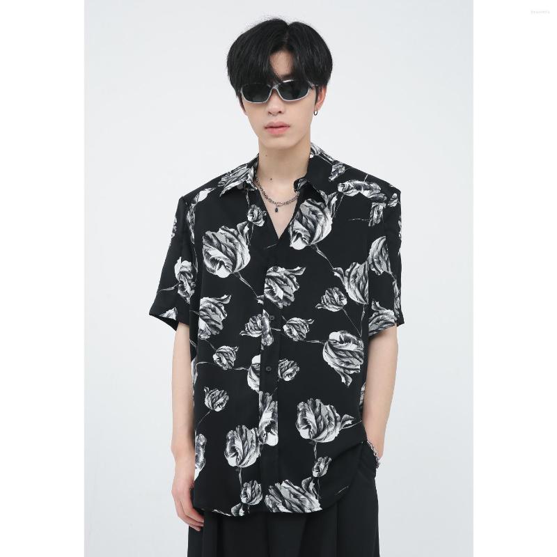 Men&#039;s Casual Shirts ZCSMLL 2022 Summer Products Turn-down Collar Tops Korean Version Loose Shoulder Pad Rose Ruffian Handsome Shirt Top Men