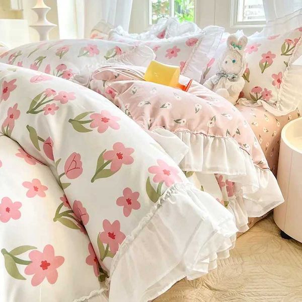 Princess Style Bedding Set Cute Korean Ruffles Single Double Queen Size Duvet Cover Sheet case Girls Bedspread Y250122