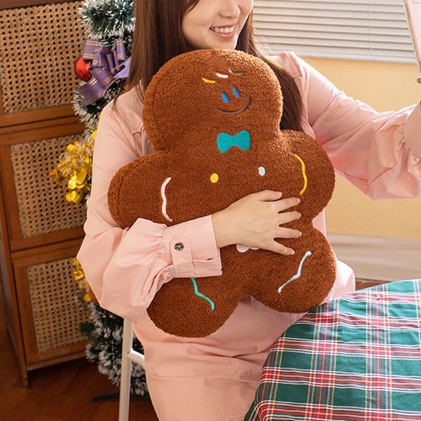 Cute Gingerbread Man Throw Pillow Endearing Fashionable Plush Toy For Home 241021