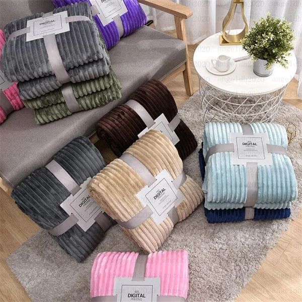 70cm100cm Solid Striped Throw Blanket Flannel Fleece Super Soft Blankets Winter Warm Fluffy Bed en Bedspread For Sofa Bedroom Decor