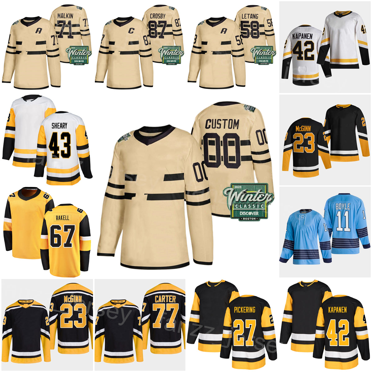 Reverse Retro 2023 Winter Classic Hockey 77 Jeff Carter Jersey 67 Rickard Rakell 42 Kasperi Kapanen 43 Danton Heinen 23 Brock McGinn 10 Drew OConnor