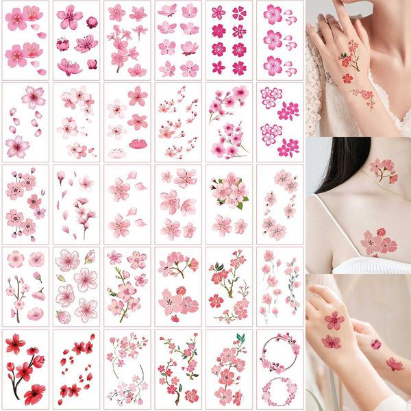 30 pieces of cherry blossom petal temporary tattoo stickers suitable for women small wrist size pattern waterproof fake tattoo W241109