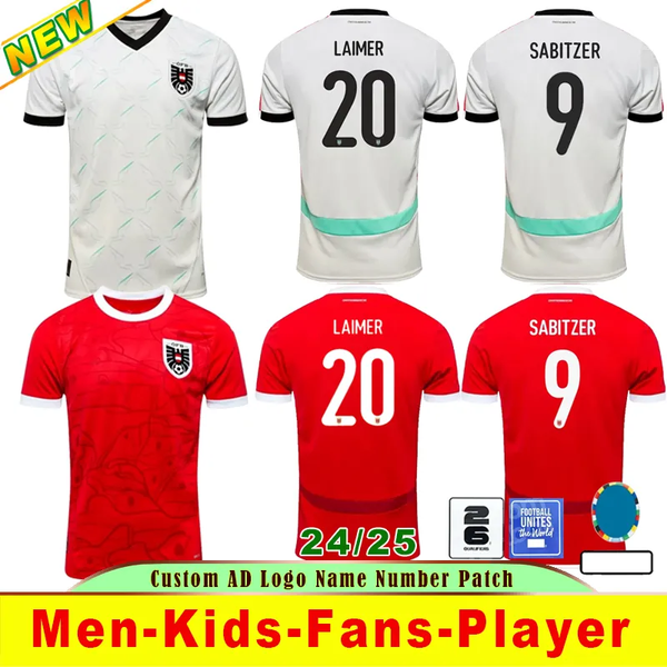 2024 2025 Austria Soccer Jerseys Arnautovic 24 25 Football Shirt Home and Away Player Shirts Alaba camisetas men kids Sabitzer Lienhart siz