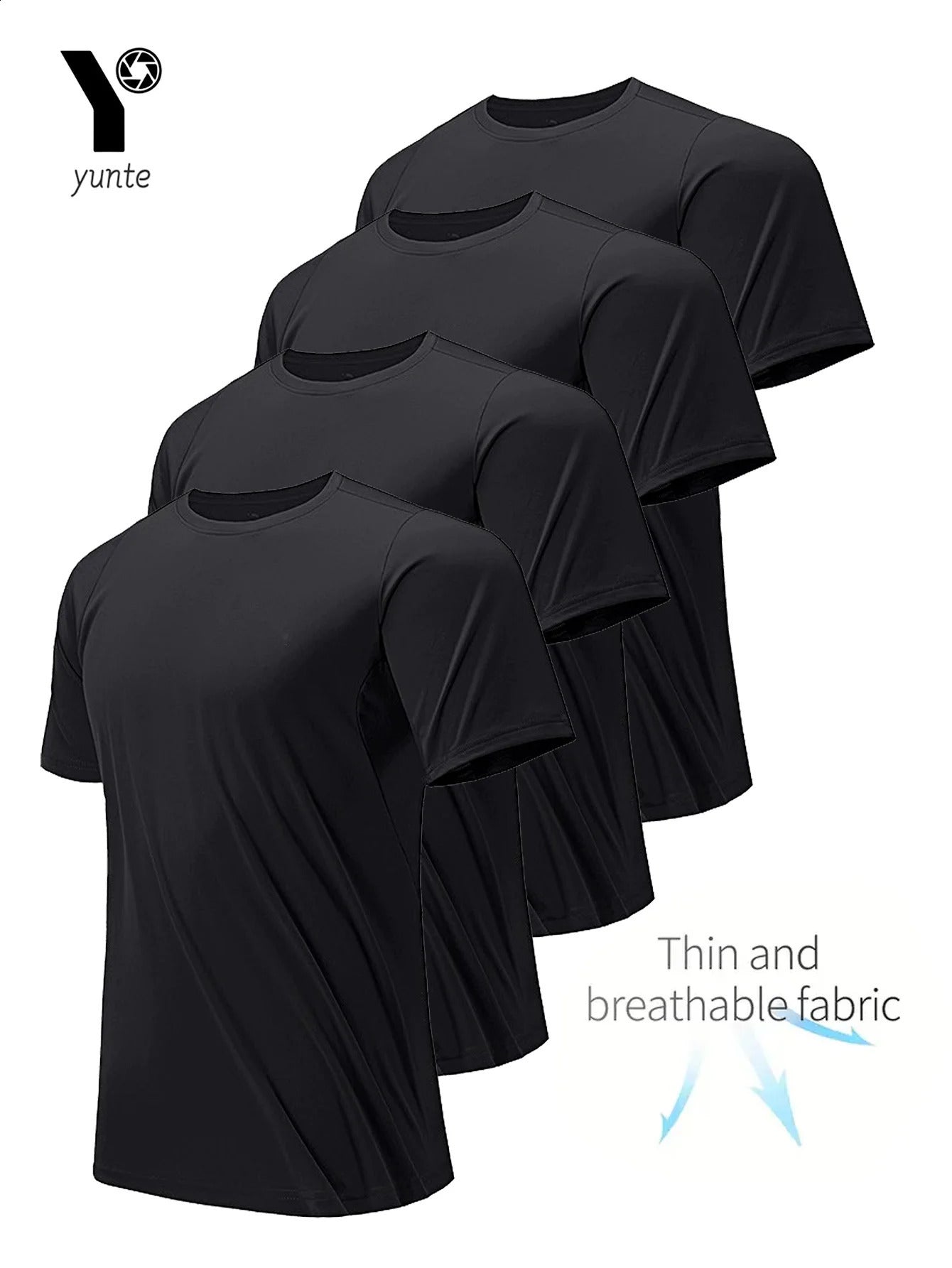 Round Neck T-Shirt 4-Pack Black Ultra-Light Mens Quick Drying Breathable Sweat-Absorbent Shirt Suitable for Fitness Gym and Run250822