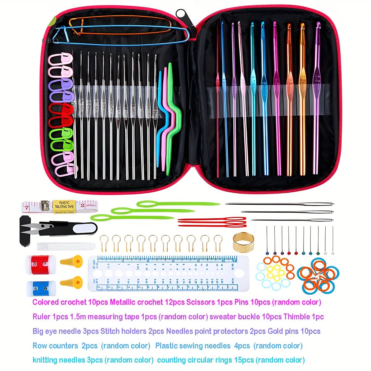 TEMU Crochet Hook Kit, Knitting Needles Multicolor Aluminum Ergonomic Yarn Knit Craft Art Sewing Tools Diy Hand Accessories With Case