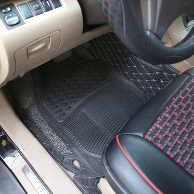 4-Piece Black PVC Car Floor Mats - Front & Rear