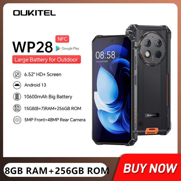 WP28 Oukitel Rugged Smartphones 6.52Inch Octa Core 8GB+256GB Android 13 Mobile Phone 10600mAh Battery 48MP Camera Cellphone NFC