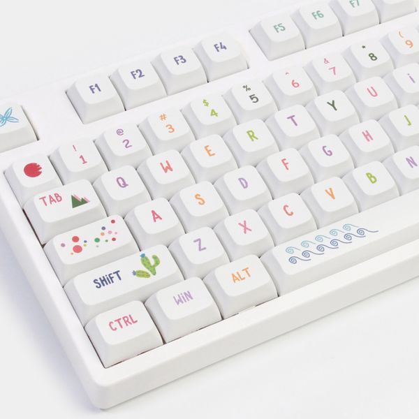 128 Keys PBT XDA Profile Summer Painting White Keycaps for Mechanical Gaming Keyboard Custom MX Switch SYE-SUB XDA Keycap
