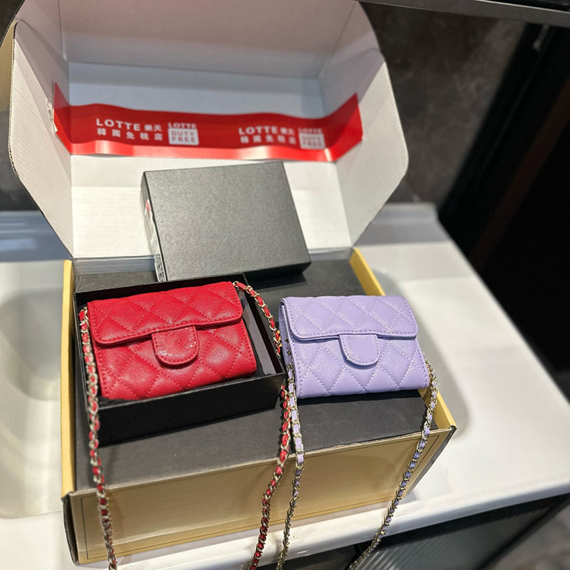 Multi-Colors Wallet Card Holder Waist Bag Caviar Leather Cosmetic Bags Gold Hardware Matelasse Chain Diamond Lattice Crossbody Flap Purse Sacoche 11