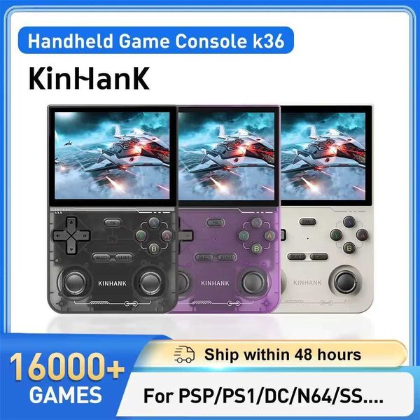 Portable Game Players KINHANK Open Source K36 Retro Handheld Video Game Console 16000 Game Simulator Suitable for 1-P-DC-N64-SS 500nit 3.5-i