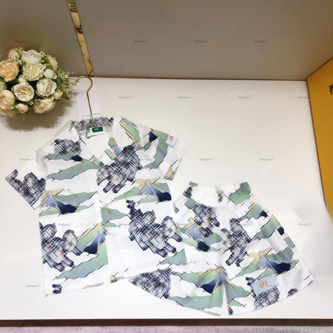 Top baby tracksuits Animal pattern print summer Set kids designer clothes boys set Single row buckle shirt and shorts A151X05N036