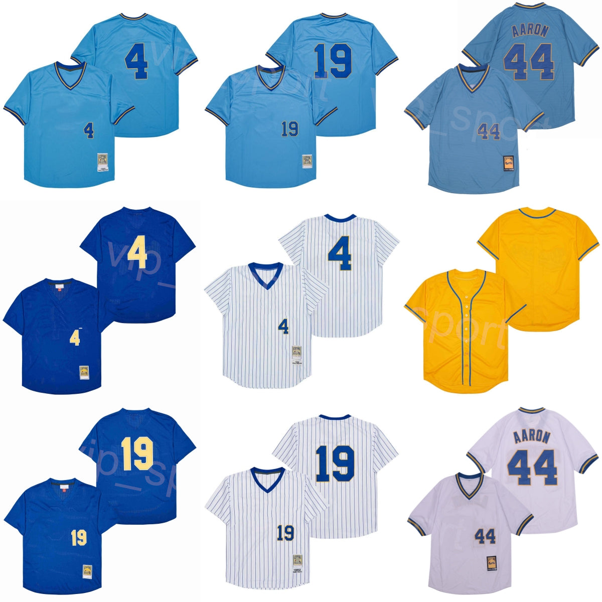 Vintage Baseball Retro 44 Hank Aaron Jerseys 1982 Throwback 19 Robin Yount 4 Paul Molitor Retire Embroidery And Sewing For Sport Fans Team Blue Whte