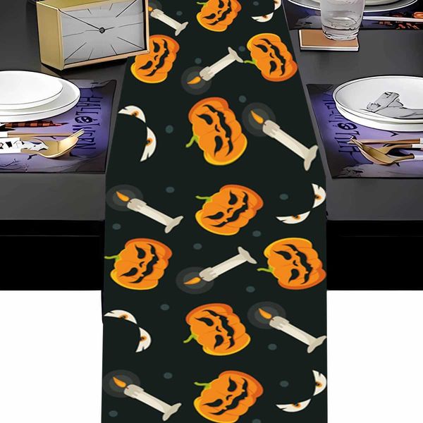 Halloween Pumpkin Bat Table Runner Happy Halloween Party Decoration For Home Tablecloth Trick Or Treat Horror Party Suppiles Y240801