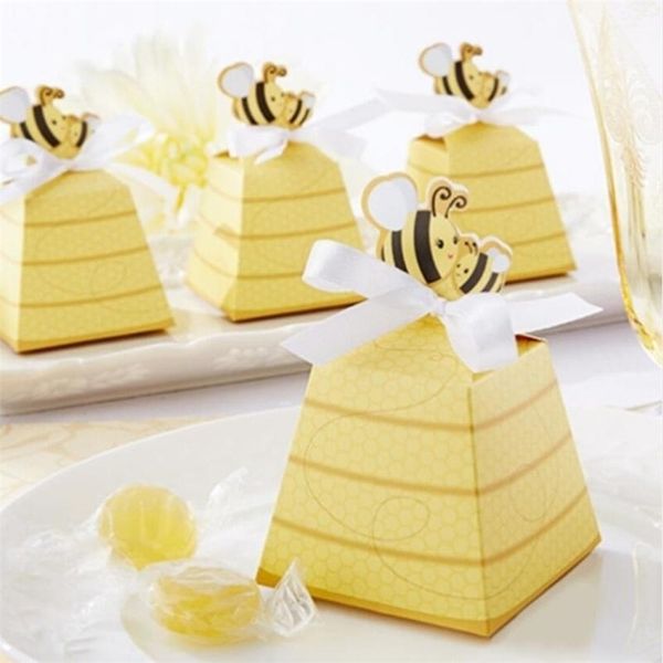 Gift Wrap 30pcslot Honey Bee Candy Box with Bow Tie for Baby Shower Favor Baptism Christening Birthday Gift Wedding Party Decoration 220922