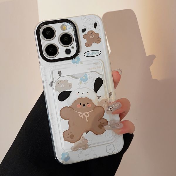 ddmygifts Cute Card Bag Suitable for 14 Promax Phone Case 13 15 Milk Blue Flower Puppy 11 Transparent 12 A