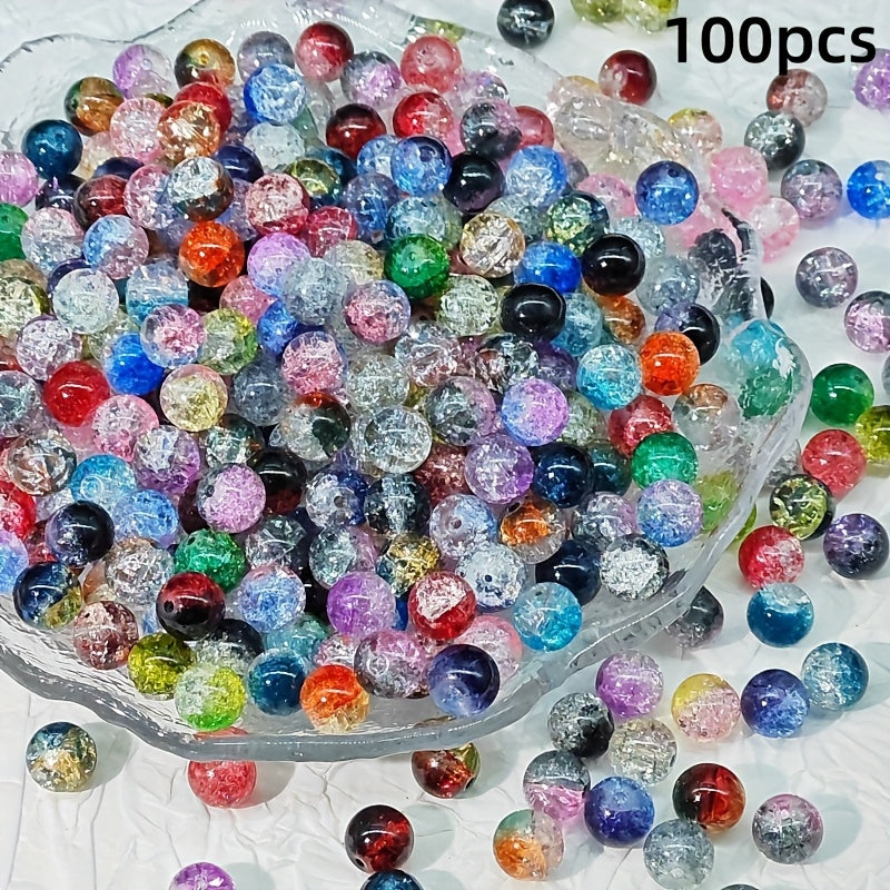 TEMU 100pcs Set Of Shiny Crackle Glass Beads, 8mm Round Beads For Making - Bracelets, Necklaces, Earrings - Multicolor, Assortment, Handcrafted